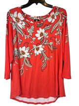 JM Collection Womens Plus Size 1X Coral Floral Print 3/4 Sleeve Top - €15,73 EUR
