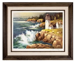 &quot;New England Lighthouse&quot; by Tom Nicholas Franklin Mint Signed Lithograph w/ CoA - £122.65 GBP