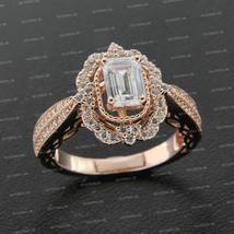 1.50CT Emerald Cut Simulated Diamond Women Engagement Ring Gold Plated925 Silver - £100.61 GBP