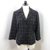 Trina Turk Women&#39;s 10 Black Plaid Checked Button-Up Fitted Blazer Suit Jacket - £14.57 GBP
