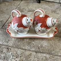 Vtg The Hinode Orange Salt Pepper Shaker on 6” Tray Japan 1950’s Cottage Retro - £25.37 GBP