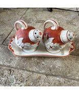 Vtg The Hinode Orange Salt Pepper Shaker on 6” Tray Japan 1950’s Cottage... - $24.99