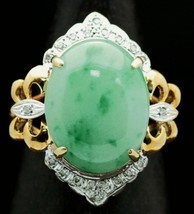 VTG Chinese Antique Estate Jadeite Jade 18kt Gold Diamond Gemstone Ring Size 6.5 - £1,292.17 GBP