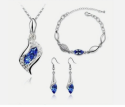 Bridal jewelry Set Horse eye Crystal Earrings Necklace Bracelet One Sets Silver - £14.39 GBP