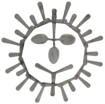 Forked Up Art G11 Stainless Steel Fork and Spoon Sun Face Flat Sculpture - £35.81 GBP