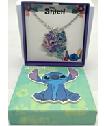 Disney Stitch &amp; Angel Pendant Silvertone Pave Bling Necklace 16&quot; NEW in Box - €14,50 EUR