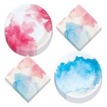 HOME &amp; HOOPLA Baby Shower Gender Reveal Party Pink &amp; Blue Watercolor Paper Dinne - £13.34 GBP