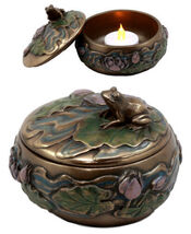 Buddha Zen Frog Sitting On Lily Pad Decorative Trinket Jewelry Box Candl... - $24.99