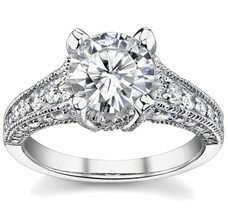 2.00ct Round Forever Brilliant Moissanite & Diamond Antique Engagement Ring 14k - $1,673.99