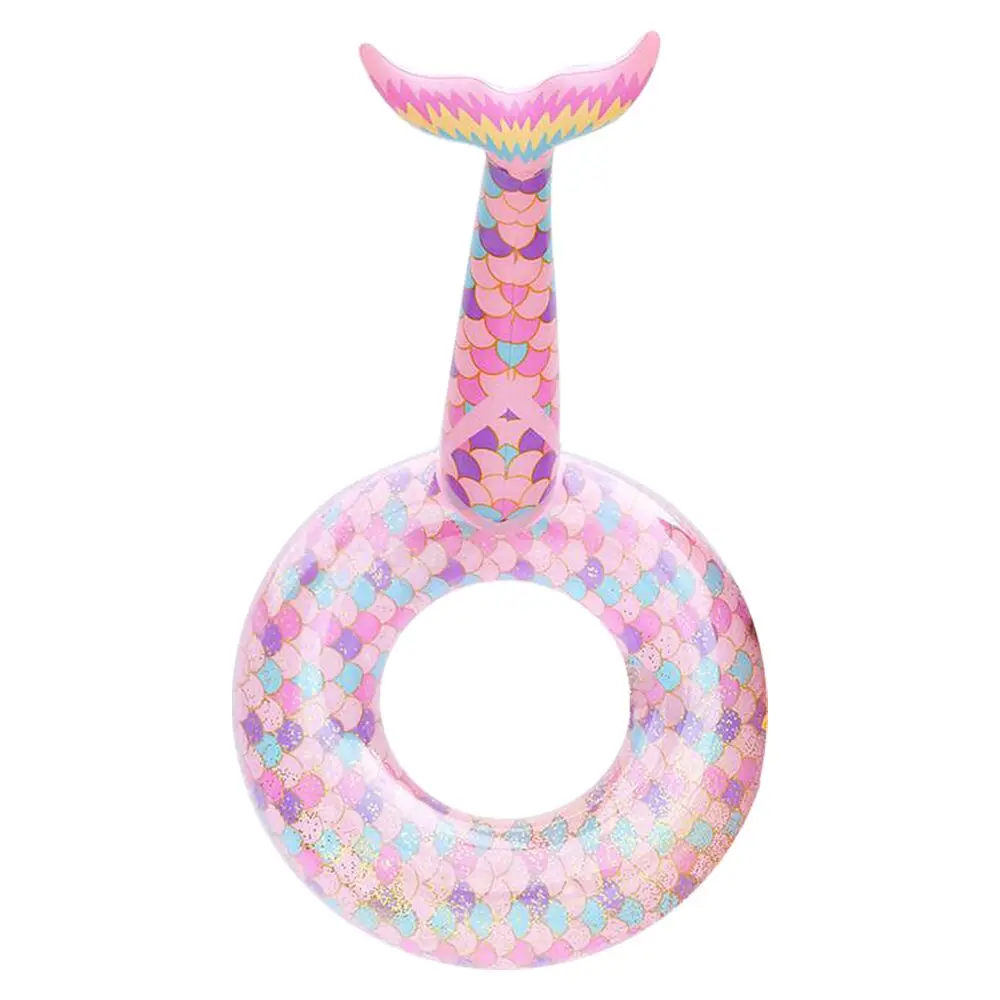 Inflatable Mermaid Pool Floats with Glitters Swimming Ring Tube Raft Pink - £56.53 GBP