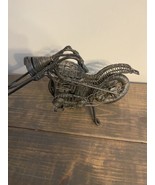 12” WIRE ART SCULPTURE, HARLEY CHOPPER MOTORCYCLE, MOVING WHEELS Vintage - £38.66 GBP
