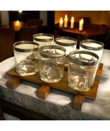 Mid-Century Modern Rimmed Serving Cups Set/6 Wooden Walnut Serving Tray ... - €15,62 EUR