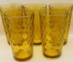 Anchor Hocking Amber Optic Honeycomb Tumblers (5) 6-3/8&quot;    Holds 18 OZ - $34.00