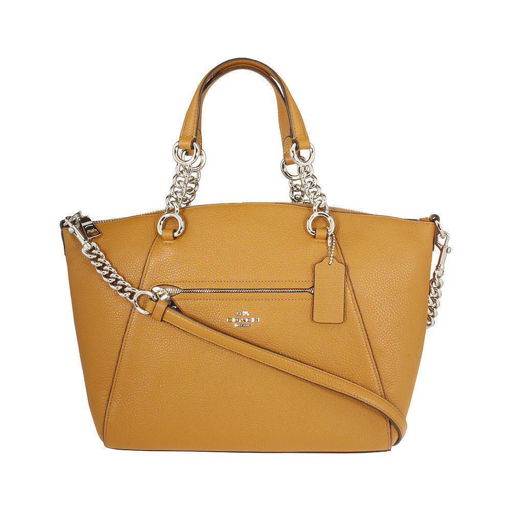 Coach Prairie Ladies Medium Leather Satchel Handbag 59501. SV/Light Saddle color - $186.99