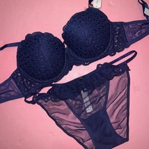 Victoria&#39;s Secret 34C, 36B Reggiseno Set S, M Blu Navy Occhiello Pizzo R... - $72.76