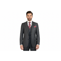 Men Suit BERLUSCONI Turkey 100% Italian Wool Super 180's Vested #Ber2 Charcoal image 9