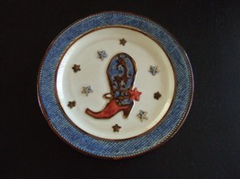 Canyon Ranch Collection 9&quot; Hand Painted Dinner Plate Western Cowboy Boot Stars - £23.01 GBP