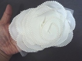 1 pc sem-white/ Offwhite Layer &amp; Beaded Pleated Flower Applique Sew On C70 - $6.99