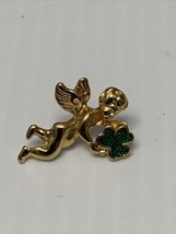 Angel Irish Leprechaun Four Leaf Clover Tie Pin Brooch KG Fashion Jewelry - £7.01 GBP