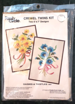 Vtg 1974 Family Circle Crewel Twins KIT Daisies &amp; Thistles TWO 5 x 7 designs NEW - £13.95 GBP