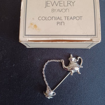 Vintage Avon Silvertone Colonial Teapot Brooch Pin Chain - £3.60 GBP