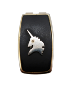 Vtg Anson two tone gold &amp; silver metal &amp; black leather look unicorn mone... - $55.48 CAD
