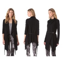 Helmut Lang Sonar Wool Leather Belted Cardigan Sweater Jacket Black P XS - £126.72 GBP