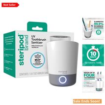 UV Toothbrush Sanitizer &amp; Holder for 4 Brushes - 99.9% Microorganism Red... - $92.02