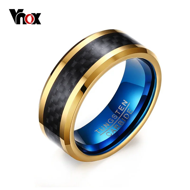 8mm Blue Tungsten Carbide Rings Men Jewelry Not Ccratch Black Carbon Fiber - £22.09 GBP