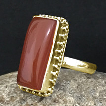 925 Silver Natural Carnelian Gemstone Rose/ Gold Plated Women Unisex Party Ring - £48.40 GBP+