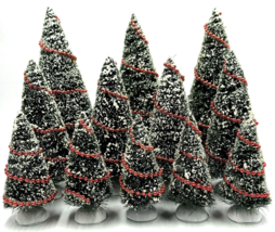 Dept 56 Lot of Decorated Sisal Trees Red Beaded Garland Flocked Christmas Bundle - £32.13 GBP