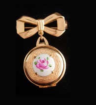 Vintage Coro Locket - guilloche enamel brooch - Victorian sweetheart Chatelaine  - £74.75 GBP