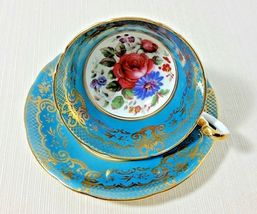 Vintage John Aynsley Turquoise Teal Bone China Footed Cup and Saucer Gold Accent - £159.66 GBP