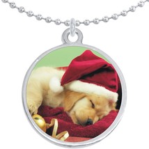 Christmas Puppy Round Pendant Necklace Beautiful Fashion Jewelry - £8.60 GBP