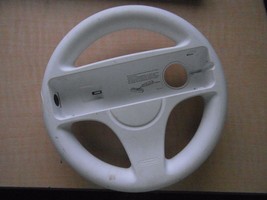 Official Nintendo Wii Steering Wheel Controller White W/ Blue Ring 31601 - £11.45 GBP