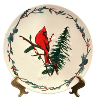 Christmas Joyland Stoneware Dinner Plate Raised Cardinal Fir Tree Pine Berries - £17.23 GBP