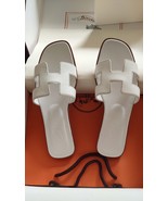 New HERMES White Leather Oran Flat Slides Free Shipping EU Size 36 US si... - $635.51 CAD