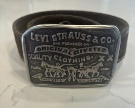 Vintage Levi Strauss &amp; Co Metal Buckle with Brown Leather Belt 35 - £20.03 GBP