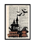 Vintage Dictionary Art Print Wall Hanging Pages Happy Halloween Pumpkin ... - $10.99