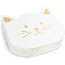 White Paper Napkins With Gold Foil For Cat Party Supplies (6.5 X 6.5 In 50-Pcs) - £17.26 GBP