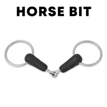 Loose Ring Black Stainless Steel Jointed Snaffle Horse Bit with Rubber Cover - £10.43 GBP