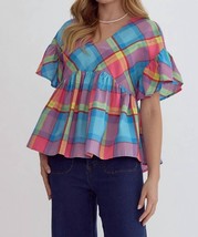 Entro spring plaid babydoll top for women - £26.09 GBP
