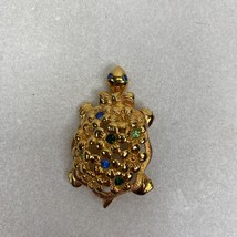 Golden Color  Turtle Pin Brooch Multi-Colored Rhinestones Vintage - £9.78 GBP