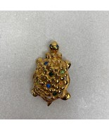 Golden Color  Turtle Pin Brooch Multi-Colored Rhinestones Vintage - £9.61 GBP