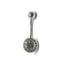 ADIRFINE 925 Sterling Silver Banana Bar Cubic Zirconia Halo Belly Button... - £34.32 GBP