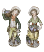 Porcelain Figurines Man Lady Harvesting Grapes Victorian Colonial Statue - $25.65 CAD