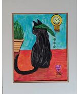 Original Watercolor Painting 8 x 10 I Love You Gift Black Cat Collectibl... - $18.10