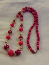 Beautiful Vintage  Pink Beaded Necklace with Clear  Glass Beads  - $10.00