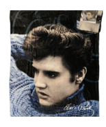 Pretty soft fleece throw 50” x 60” Elvis Presley  blue sweater E8614 bla... - $753.30 MXN