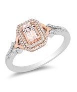 Enchanted disney aurora emerald-cut morganite &amp; diamond ring in sterling... - $135.40 CAD